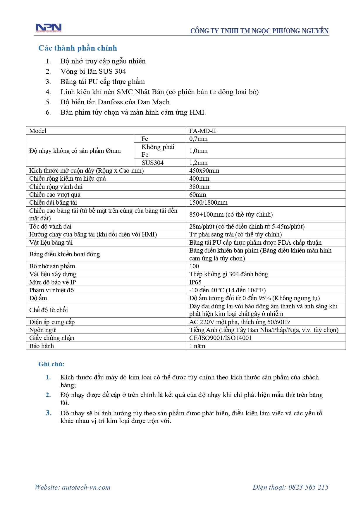 Catalog máy dò kim loại FA-MD-II