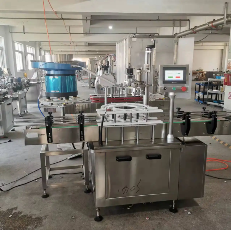 Máy cấp nắp siết nắp chai thủy tinh mâm xoay tự động Máy cấp nắp siết nắp chai thủy tinh mâm xoay tự động