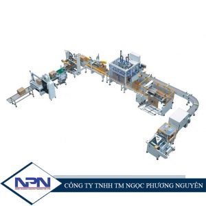 Dây chuyền gắp hàng, dán và đóng đai thùng tự động