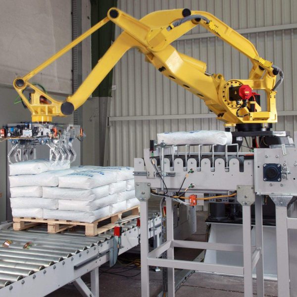 Robot công nghiệp Kowell tốc độ cao – xếp pallet cho bao xi măng, bao bột hiệu quả